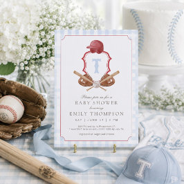 Förberedd baby shower-inbjudan med basebollskrönik tack kort