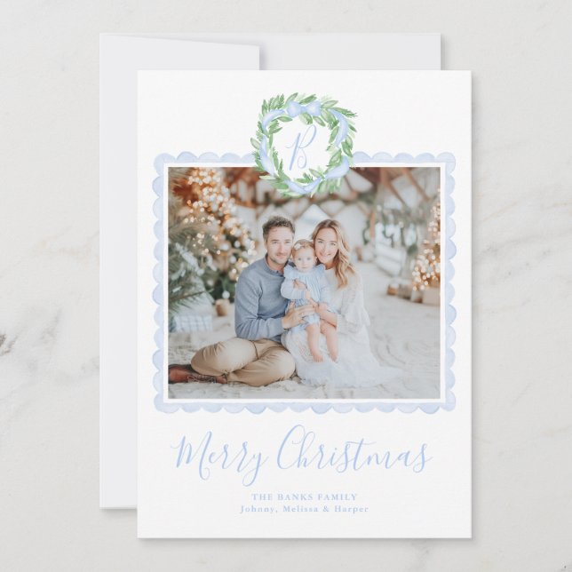 Förberedd Grandmillennial Krans Monogram  Julkort (Framsida)