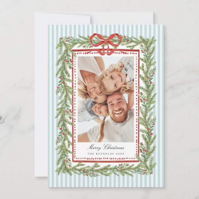 Förberedd kustbåge familjefoto julfirande  julkort (Framsida)