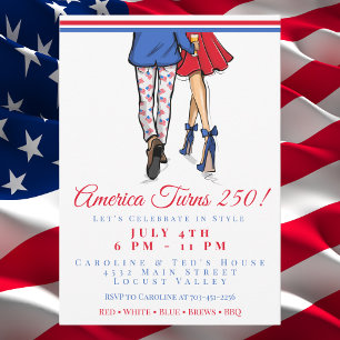 Förberedd Patriotiskt Par Amerika 250-årsdag Inbjudningar