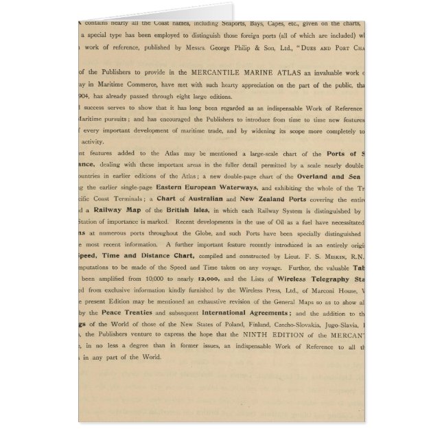 Förberedelse Ny marin atlas för merkantil Hälsningskort (Framsidan)