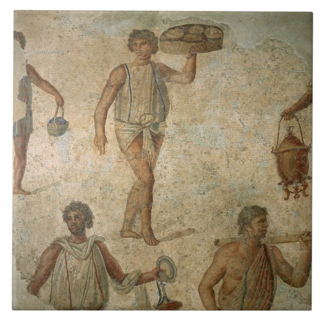 Förberedelser för en bankett, fragment av marmor, kakelplatta (Framsidan)