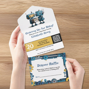 Förbereder oss för Baby – Robot Baby Shower Inbjud