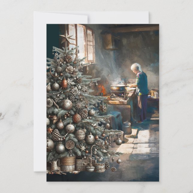 FÖRBEREDER SIG FÖR JULMIDDAGEN JULKORT (Framsida)
