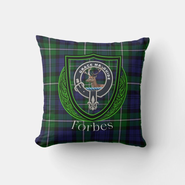 Forbes skotska klan tartan och vapen kudde (Framsida)