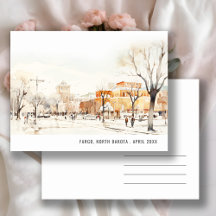 Förbigå North Dakota Stad Landskap Akvarell Resa