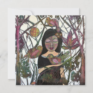 Förbindelse Kvinna och Fåglar Whimsical Art Kort