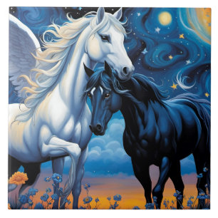 Förbjudet Kärlek. Pegasus och Horse i blommor Kakelplatta