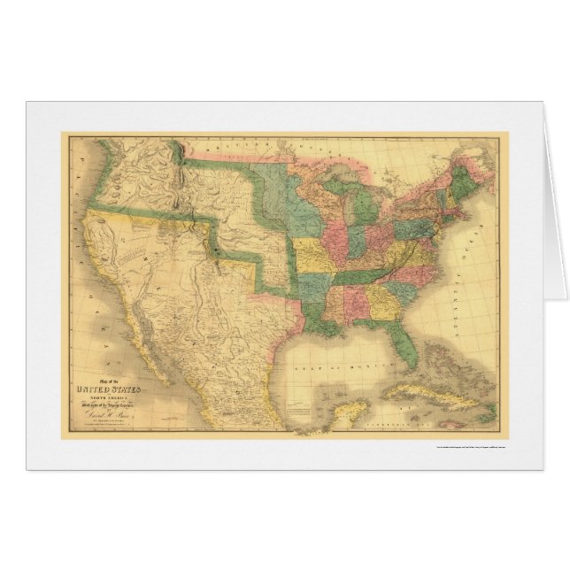Förbluffa US Amerika kartlägga 1839 Hälsningskort (Framsidan Horizontal)