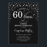 Förbluffande 60:e Födelsedagsfesten - Svarta Silve Inbjudningar<br><div class="desc">Överraskande 60 Födelsedagsfest inbjudan. Utformning av eleganten i svart och faux glitter silver. Med skriptteckensnitt och diamanter konfigureras. Skål till 60 år! Berätta om du behöver anpassa dig ytterligare.</div>