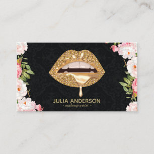 Förbluffande Blommigt Damask Guld Läppar Makeup Ar Visitkort