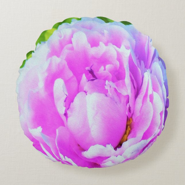 Förbluffande Dubbla Rosa Peony Flower Detail Rund Kudde (Framsidan)