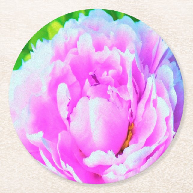 Förbluffande Dubbla Rosa Peony Flower Detail Underlägg Papper Rund (Framsidan)