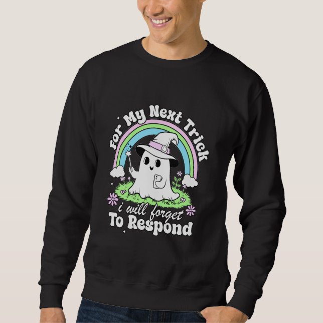 Förbluffande Ghost Texting Funny Ghost Spooky Cute Lång Ärmad Tröja (Framsida)