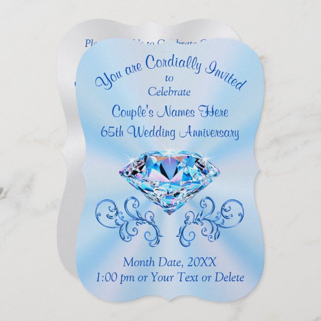 Förbluffande inbjudningar till 65-års bröllopsjubi (Fram/baksida)