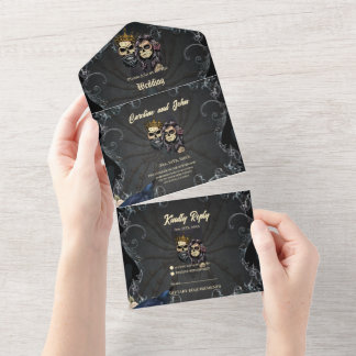 Förbluffande mörk, god bröllop-design med döskalla