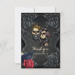 Förbluffande mörk, god bröllop-design med döskalla tack kort