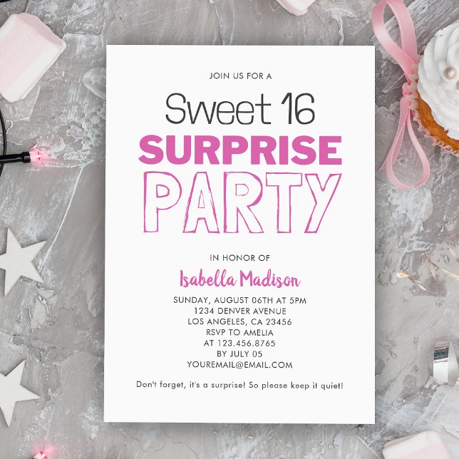Förbluffande sötad 16 Rosa Födelsedagsfest Inbjudningar (Surprise Sweet 16 Pink Birthday Party Invitation
)