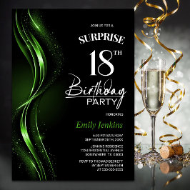 Förbluffande svart Grönt 18:e Födelsedagsfesten Inbjudningar