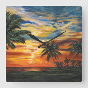 Förbluffande Tropical Sunset Fyrkantig Klocka