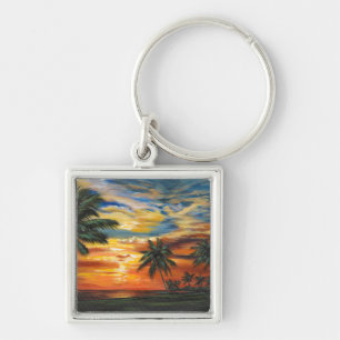 Förbluffande Tropical Sunset Fyrkantig Silverfärgad Nyckelring