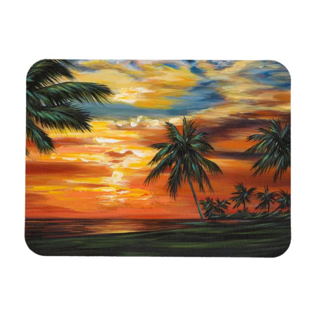Förbluffande Tropical Sunset Magnet (Horisontell)