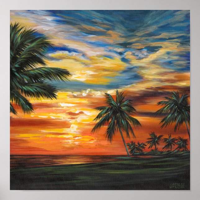 Förbluffande Tropical Sunset Poster (Framsidan)