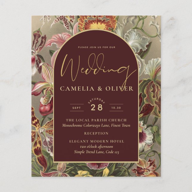 Förbluffande Vintage botaniskt Burgundy Blommigt W Flygblad (Framsidan)