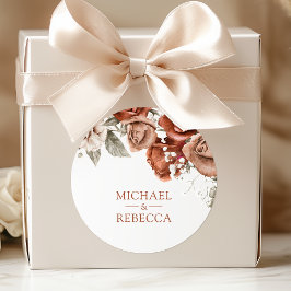 Förbränd Orange Ro Terracotta Blommigt Wedding Fav Runt Klistermärke