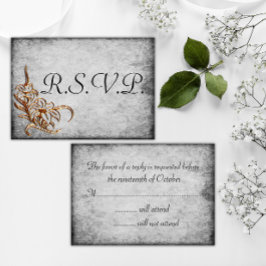 Förbränt Guld på Antique Grått Bröllop OSA Kort