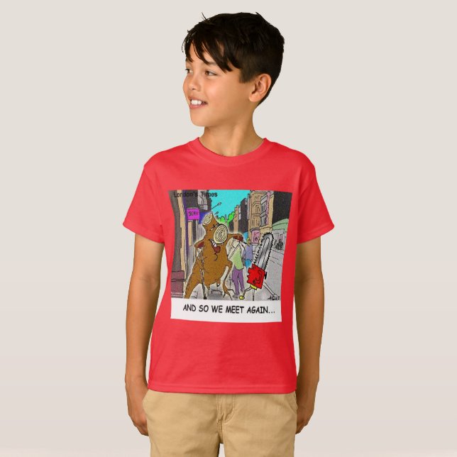Förbryllad: Motorsåg Vs Träd rolig serie T Shirt (Hel framsida)