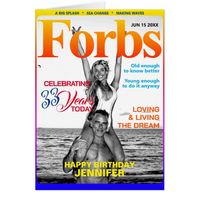 Forbs (Forbes Parody) Birthday-Photo-Message-Age Hälsningskort (Framsidan)
