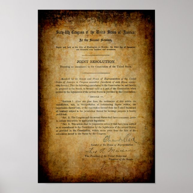 FÖRBUD 18:e ÄNDRINGSFÖRSLAG Poster (Framsidan)