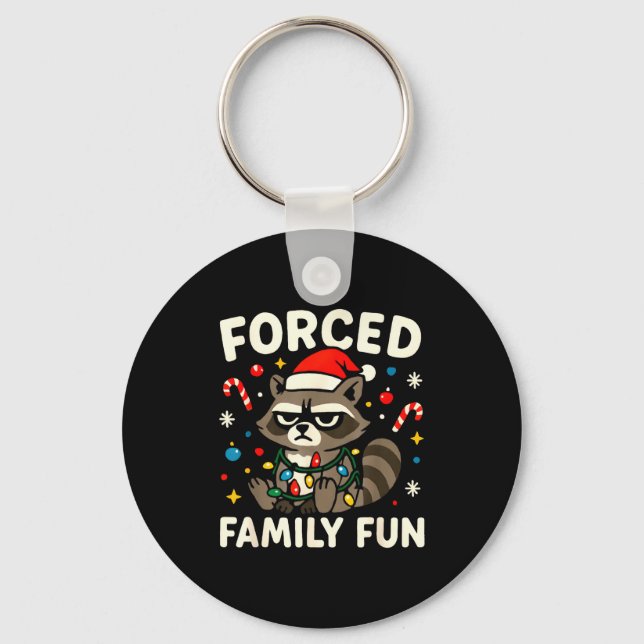 Forced Family Fun – Funny Sarcastic Raccoon Xmas C Nyckelring (Framsida)