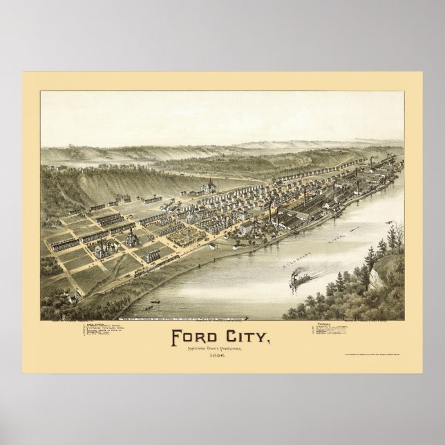 Ford City, PA Panoramic Karta - 1896 Poster (Framsidan)