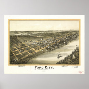 Ford City Pennsylvania 1896 Antique Panoramic Kart Poster