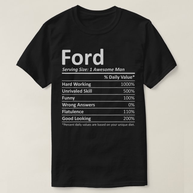 FORD Nutrition Funny Birthday Personlig Namn Gi T Shirt (Design framsida)