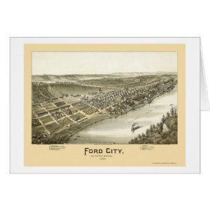Ford stad, panorama- karta för PA - 1896 Hälsningskort