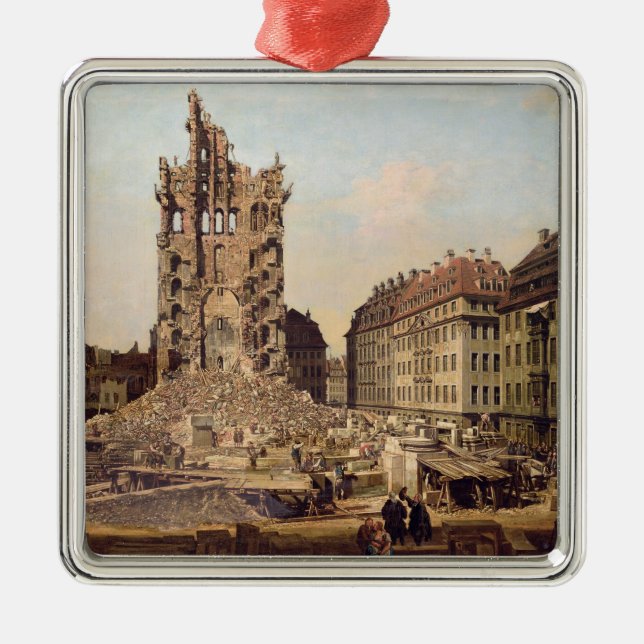 Fördärvar av den gammala Kreuzkirchen, Dresden Julgransprydnad Metall (Framsidan)