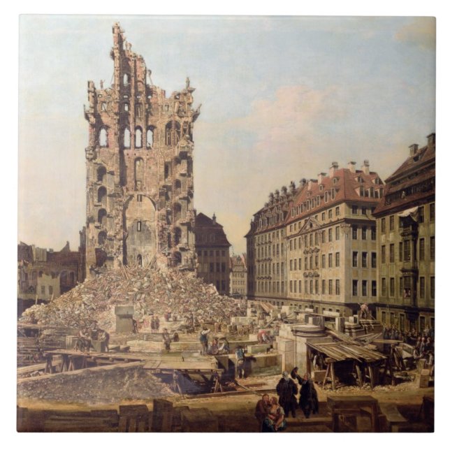 Fördärvar av den gammala Kreuzkirchen, Dresden Kakelplatta (Framsidan)