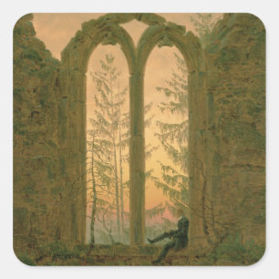 Fördärvar av den Oybin kloster 1835-40 Fyrkantigt Klistermärke
