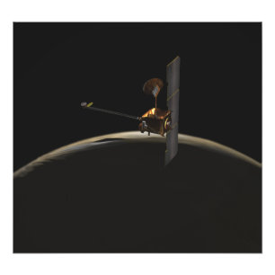 Fördärvar Odysseyrymdskepp över martian soluppg Fototryck