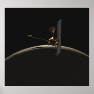 Fördärvar Odysseyrymdskepp över martian soluppgång Poster
