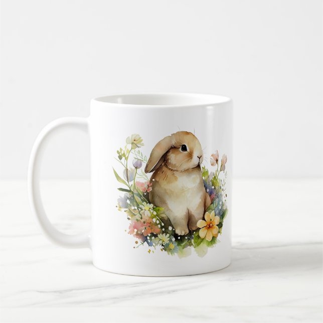 Fördärvlig Bunny-kanin i en blomkrans Kaffemugg (Vänster)