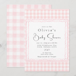 Fördärvlig inbjudan till Rosa Gingham Baby Shower