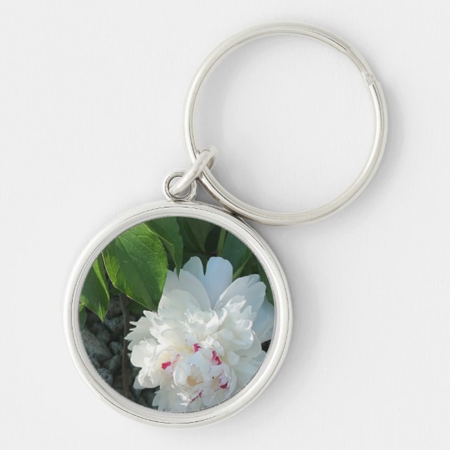 Fördärvlig Peony Keychain Rund Silverfärgad Nyckelring (Framsidan)