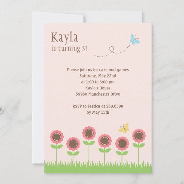 Fördärvliga blommor Födelsedagsfest inbjudan (Framsida)