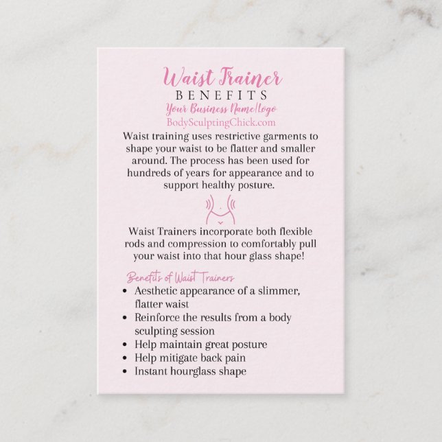 Fördelar med Waist Trainer FAQ Tonal Rosa Visitkort (Framsida)