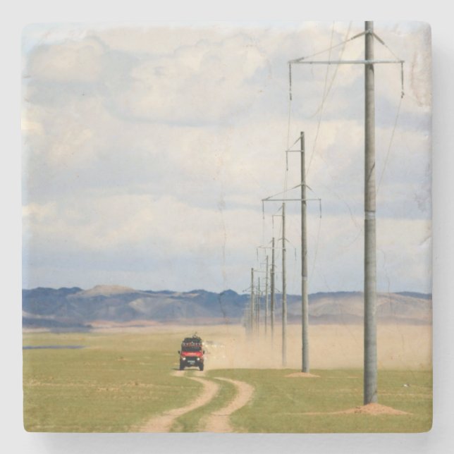 fordon 4X4 på grusvägen, Gobi öken Stenunderlägg (Framsidan)