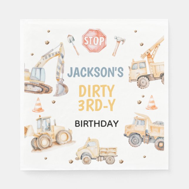 Fordon Gult Construction Dirty 3rdy Birthday Pappersservett (Framsidan)